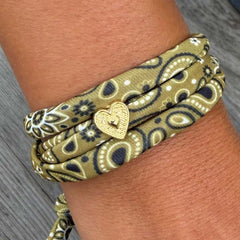 Olive bandana bracelet with gold heart