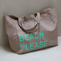 Bolsa de playa de lona Beach Please Taupe