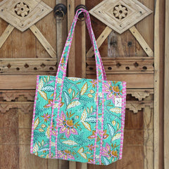 Block print shoulder bag mint