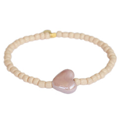 Brazalete corazón de piedra beige