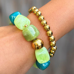 Bracelet cube golden ball green