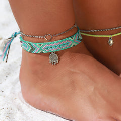 Enkelbandje coton attrape-rêves aztèque argenté