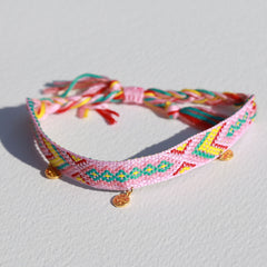 Tobillera de algodón azteca rosa moneda dorada