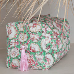 Blockprint Kulturbeutel Fez Mint Blume Rosa L