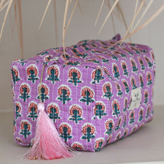 Blockprint toiletry bag Fez purple pink M