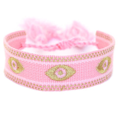 Woven bracelet evil eye pink
