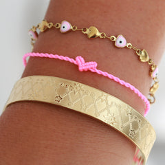 Gouden armband evil eye roze hart