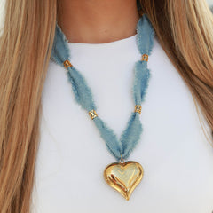 Necklace denim bold heart