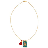 Gold necklace tableau blue