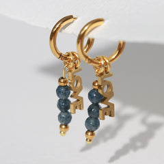 Gold faceted 'Love' earrings – blue