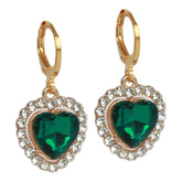 Pendientes corazón esmeralda con diamantes de imitación