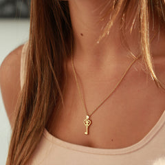 Zilveren ketting heart key
