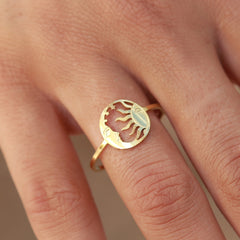Bague en or lune et soleil