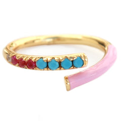 Open ring rhinestone turquoise/pink