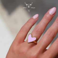 Gold ring dots heart pink