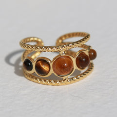 Goldring mit Tigeraugen Punkten