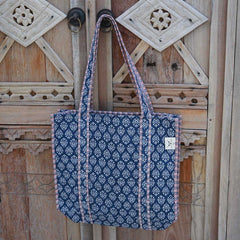 Bolso de hombro con estampado de bloques Indian azul