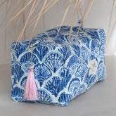 Blockprint toiletry bag sea blue