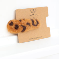 Hair clip faux fur leopard brown