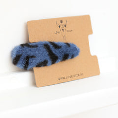 Hair clip faux fur leopard blue