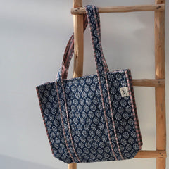 Bolso de hombro con estampado de bloques Indian azul