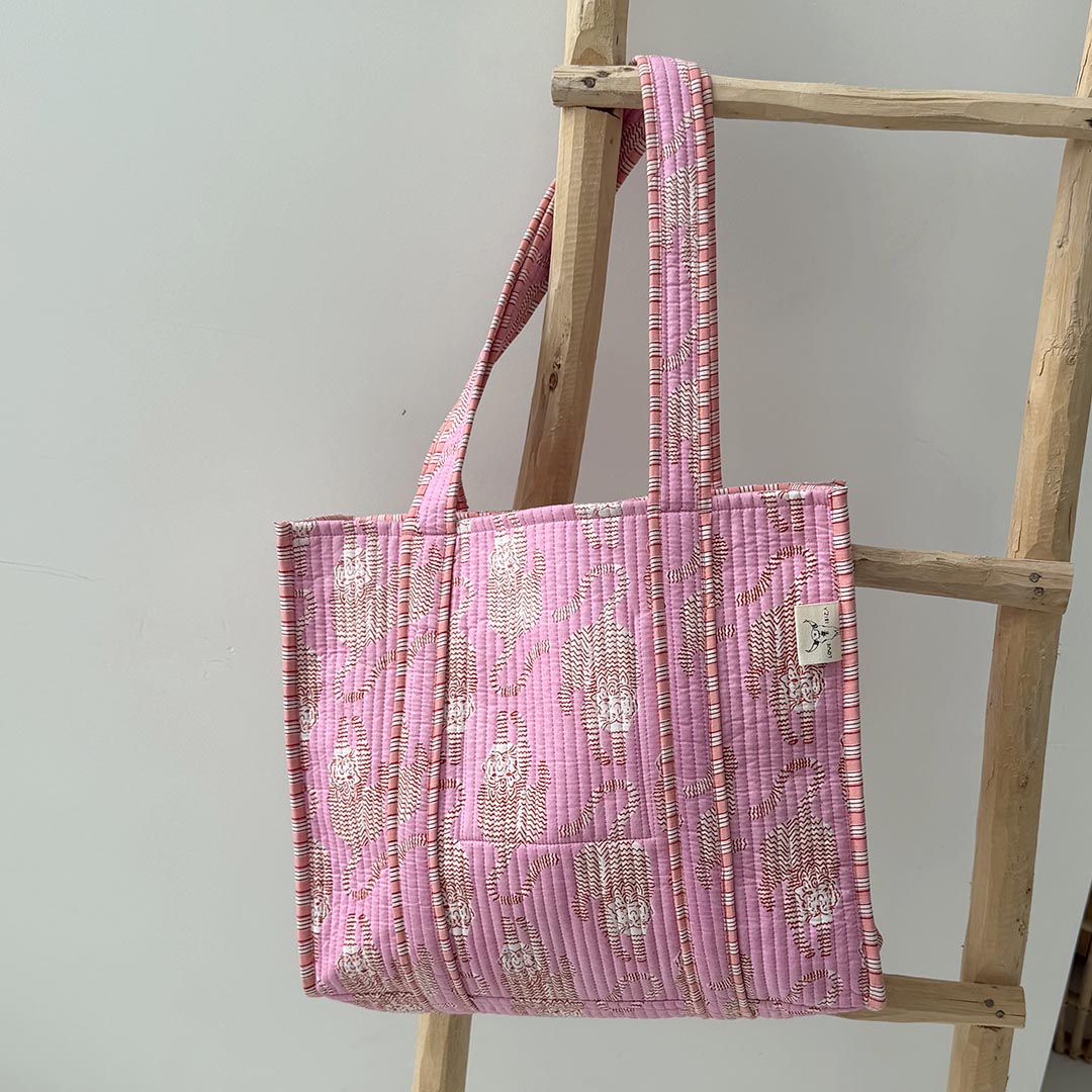 Blockprint schoudertas luipaard roze