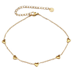 Bracelet de cheville en or avec petits coeurs
