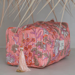 Trousse de toilette Blockprint Fez corail fleur lilas M