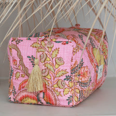 Blockprint toilettas Fez pink flower gold L