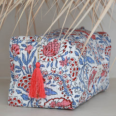 Blockprint toilettas Fez wit blauw L