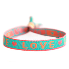 Geweven armbandje love groen oranje