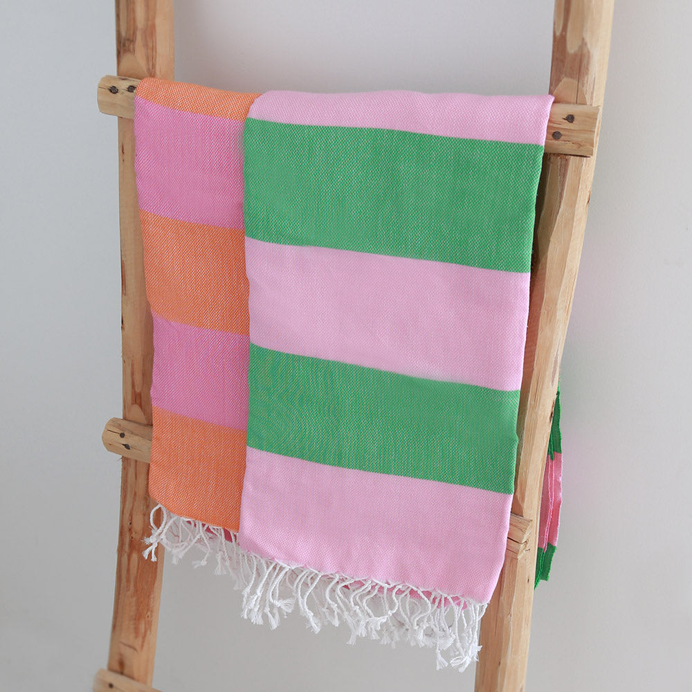 Serviette de hammam verte/rose