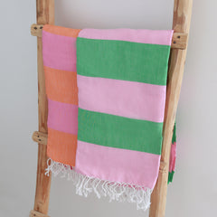 Serviette de hammam verte/rose