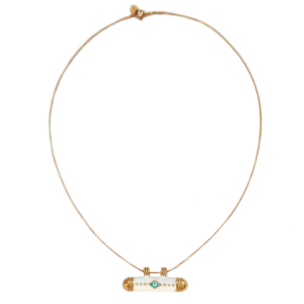 Necklace evil eye white bar