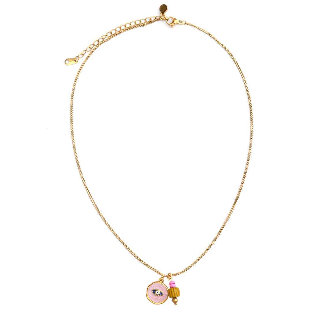 Gouden ketting mystic soul eye pink