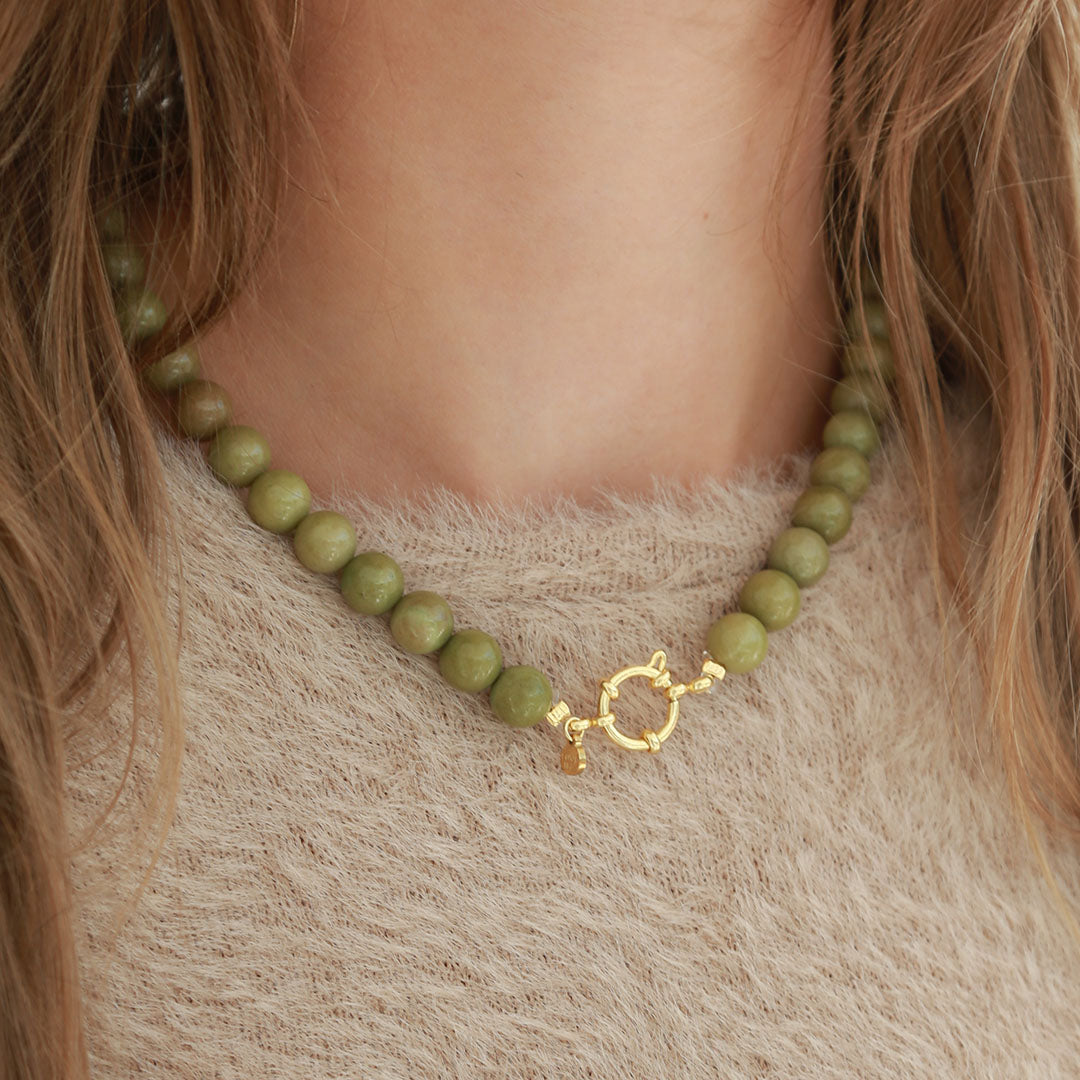 Necklace bubble stone olive