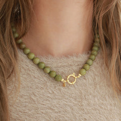 Necklace bubble stone olive