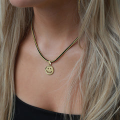 Ketting smiley cord black gold