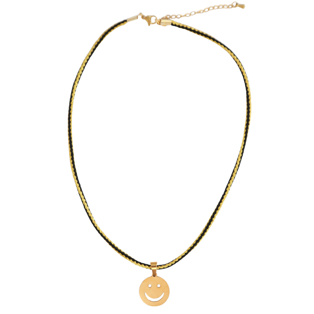 Ketting smiley cord black gold