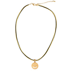 Ketting smiley cord black gold