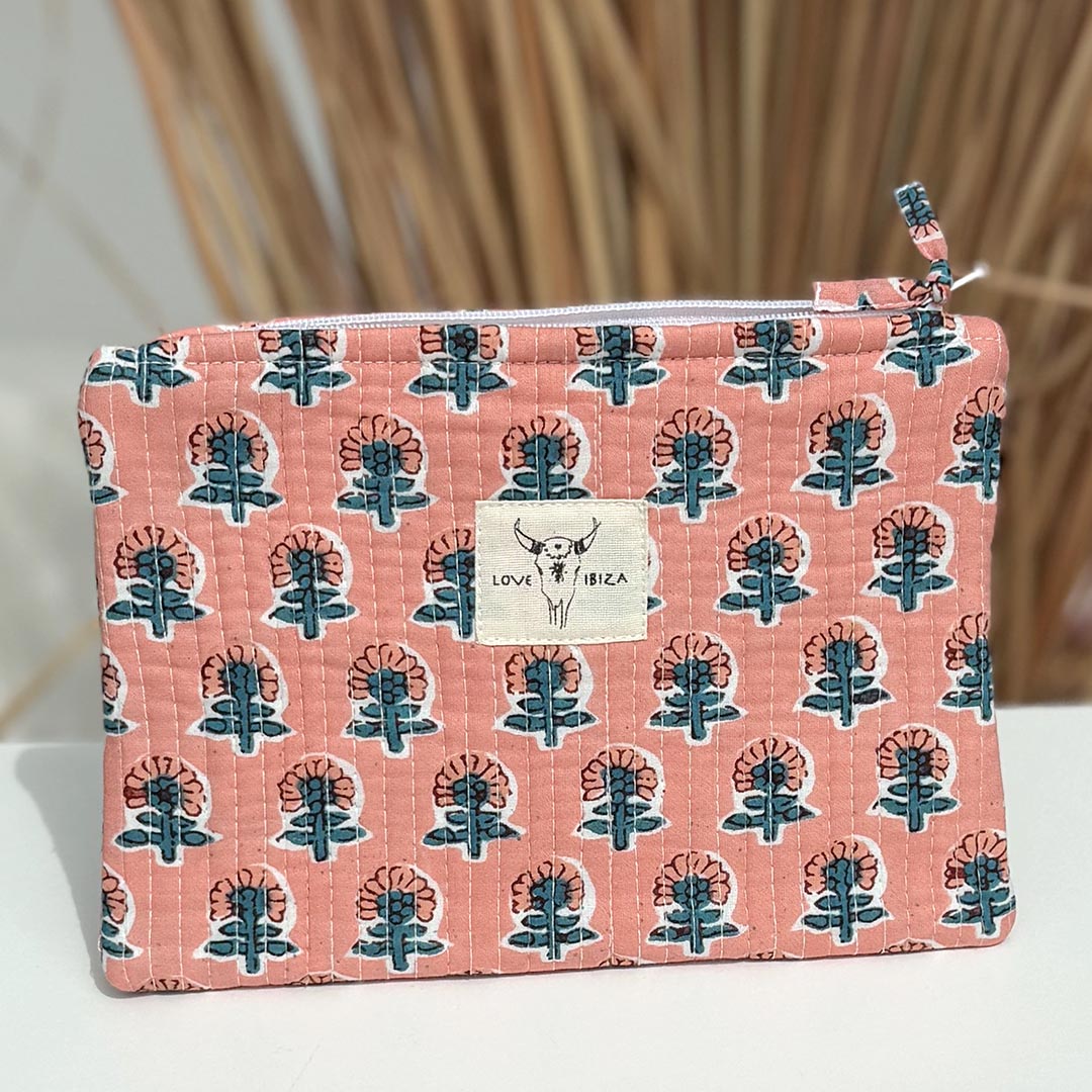 Kosmetiktasche mit Blumenmuster in Korallenrot