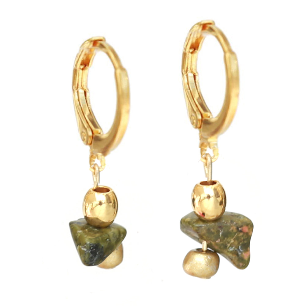 Boucles d'oreilles dorées vedra marbre olive