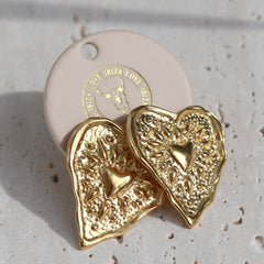 Gold statement heart earrings