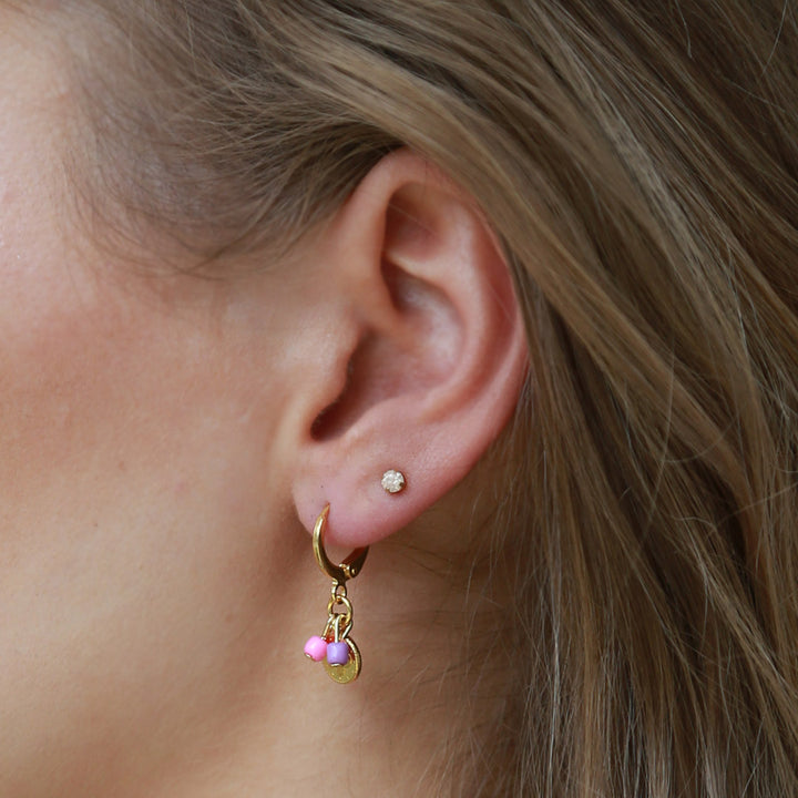 Boucles d'oreilles or pièce rose violet
