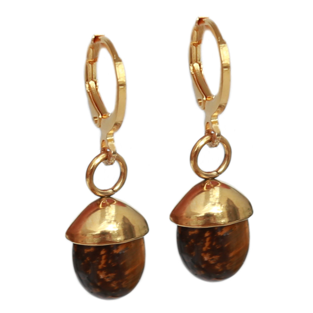 Gouden oorbellen little stone tiger eye