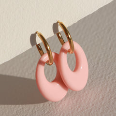 Boucles d'oreilles dorées ovale rose