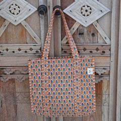 Bolso de hombro con estampado de bloques Indian marrón