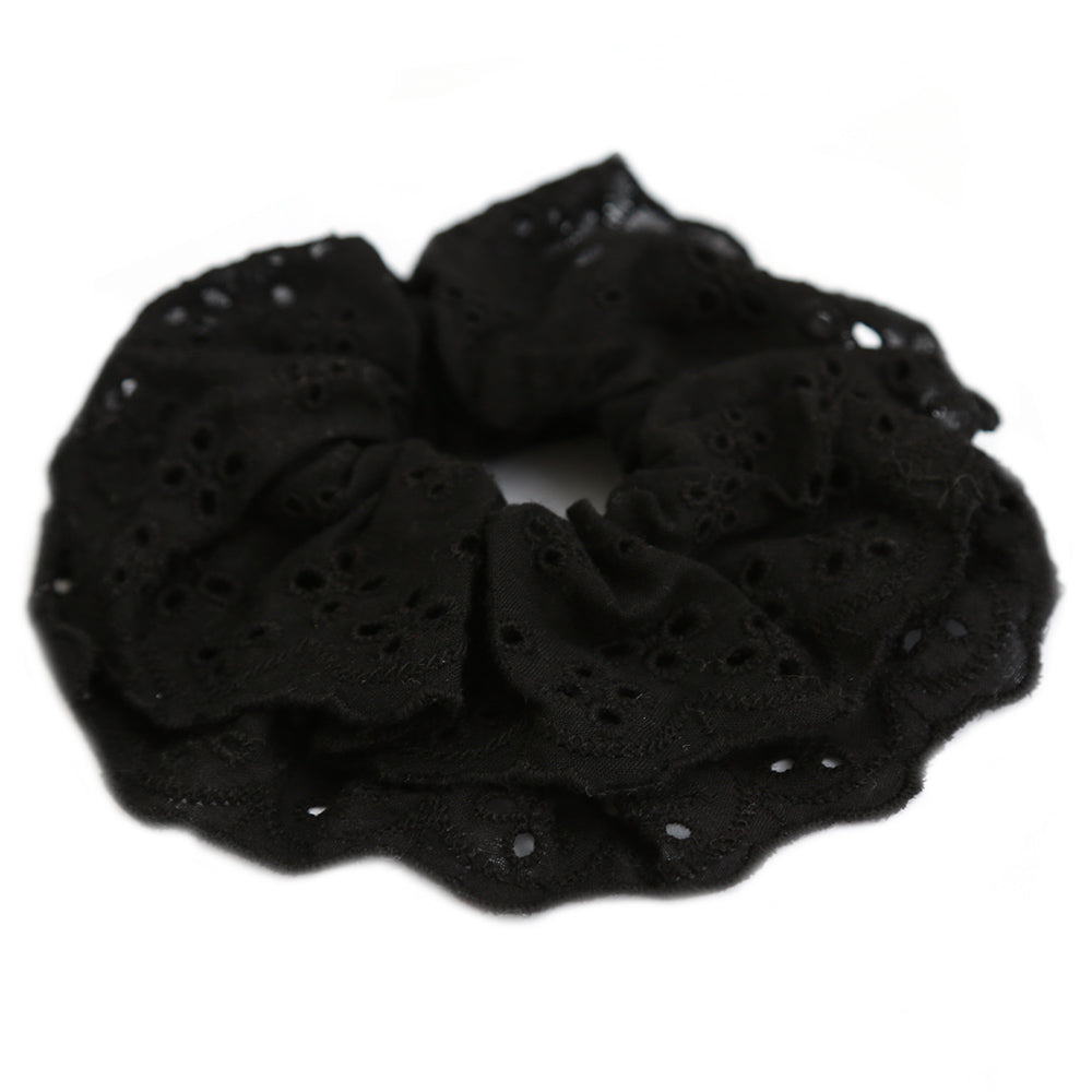Scrunchie broderie zwart