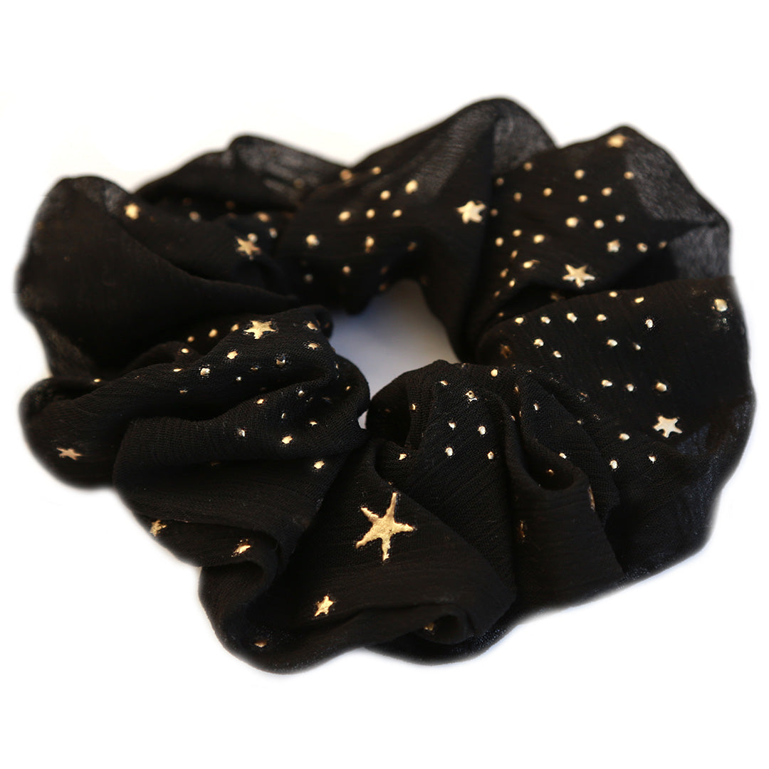 Scrunchie chiffon star black