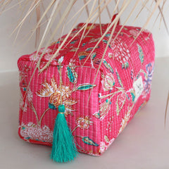 Blockprint toiletry bag floral pink